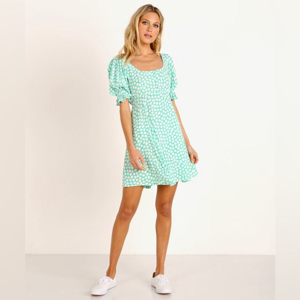 Faithfull the Brand La Barben Mini Dress Cora Floral green Sz M  babydoll rayon - Picture 3 of 13